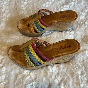 Born leather rainbow wedges sandals